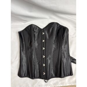 Black Lace Up Boned Corset Bustier Top Plus Size L Witchy Goth Satin Sexy Date
